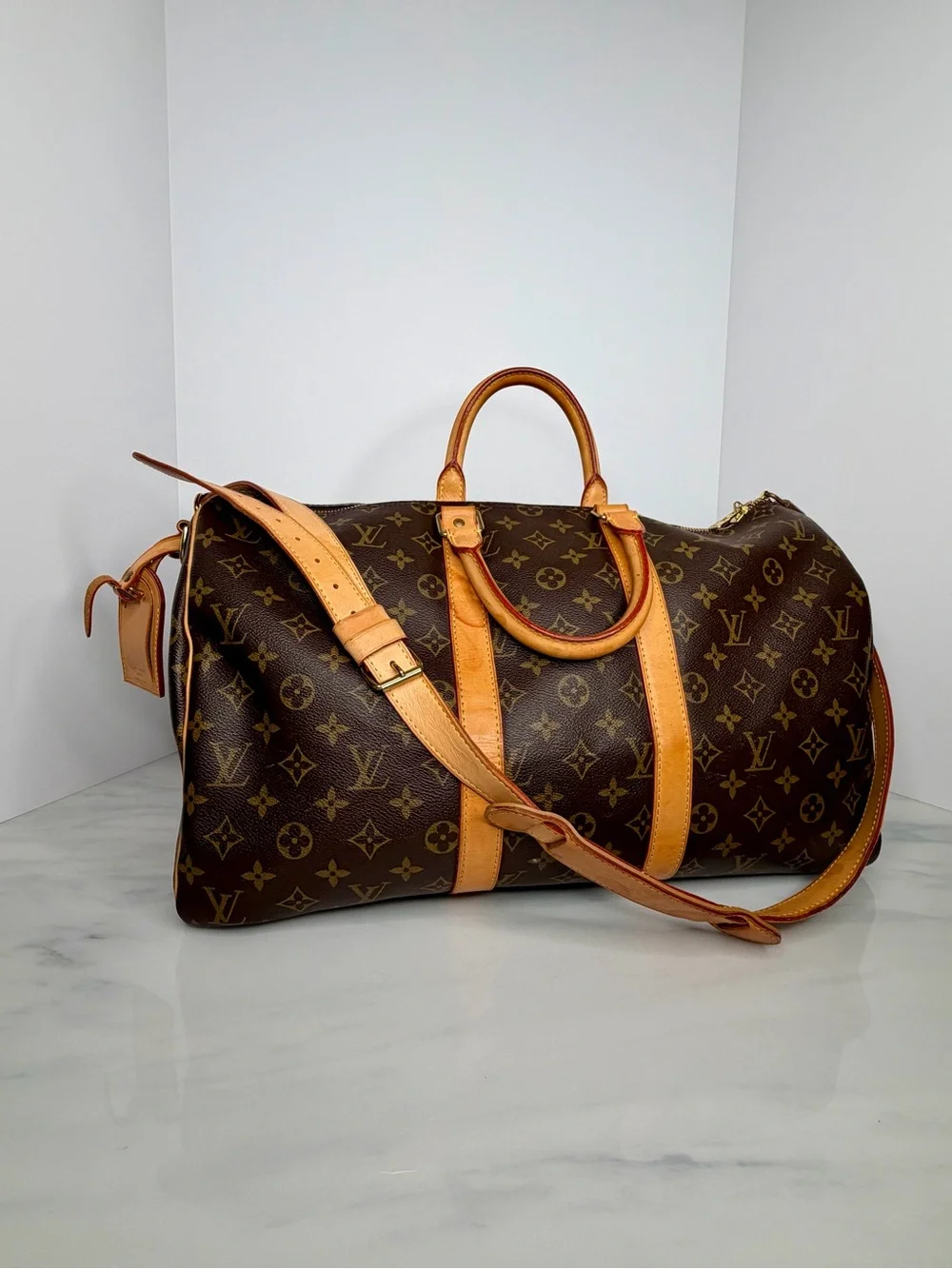 Louis Vuitton Keepall Bandoulière 50 Monogram Canvas Travel Bag w/ Strap